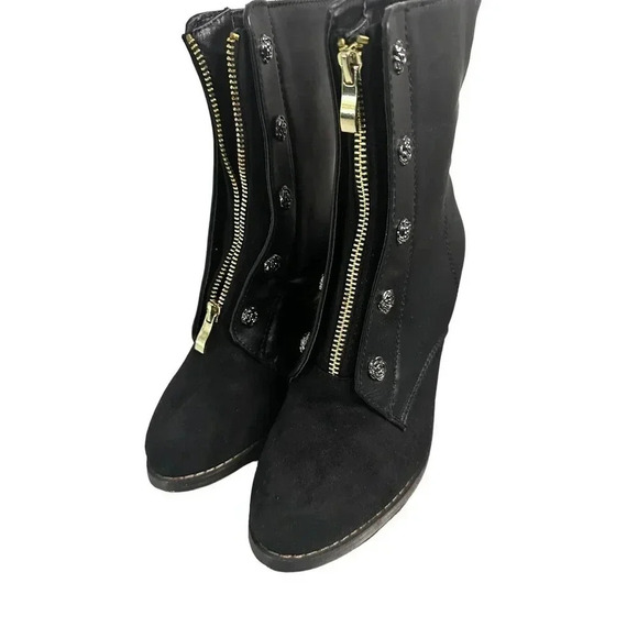 Queen‎ Chateau Women's Black Front Zipper Ankle High Heel Booties Size US 7.5 - Picture 1 of 8